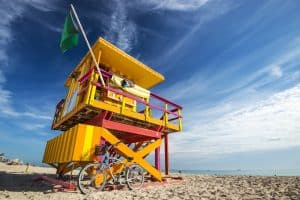 Image of a lifeguard post on South Beach in Miami, Florida