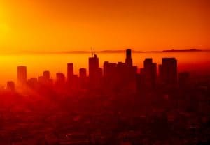 Image of the LA skyline in sunny California