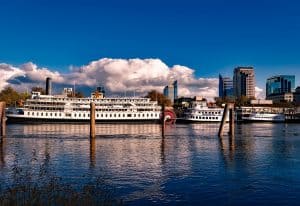 Image of ferry on the river near downtown Sacramento, California