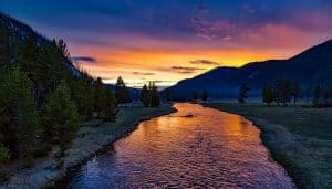 Image of Yellowstone National Park at sunset in Wyoming