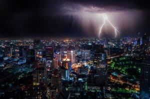 Image of a lightning storm taking out power for businesses