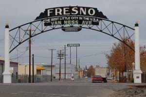 Image of the entrance to Van Ness Avenue in Fresno, California