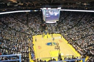 Image of Oracle Arena during a basketball game in Oakland, California
