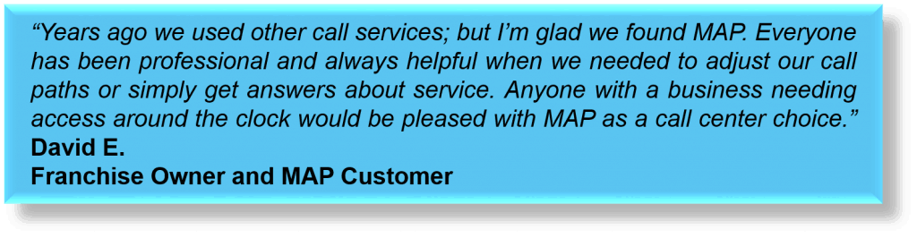 Text of a review about MAP answering services for franchises